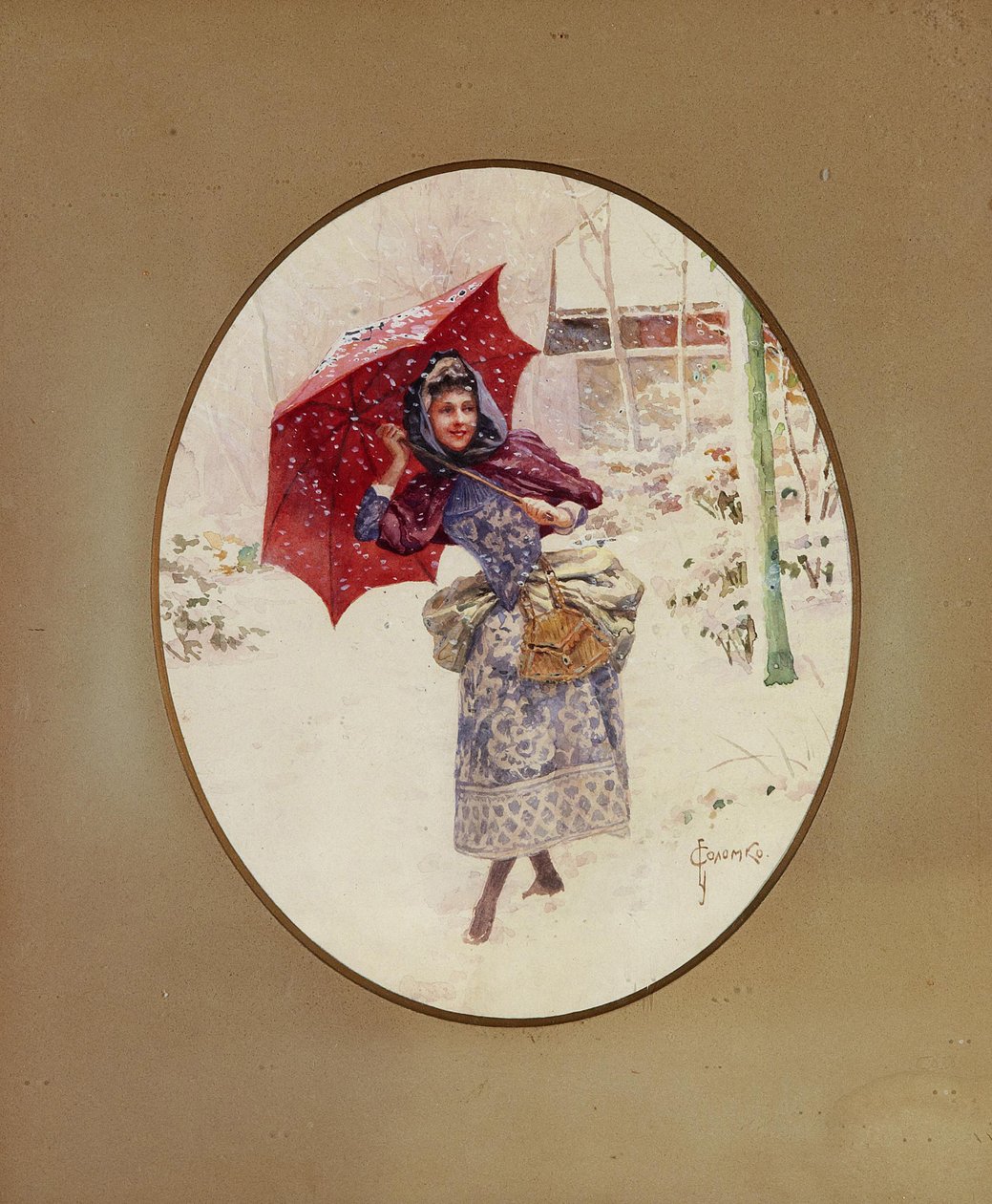 Kvinnor går genom snön, ca. 1900 av Sergei Sergeyevich Solomko