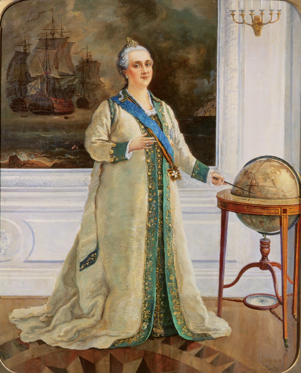 Kejsarinnan Katarina II (1729-96) i marin helklänning av Sergei Varlenovich Pen