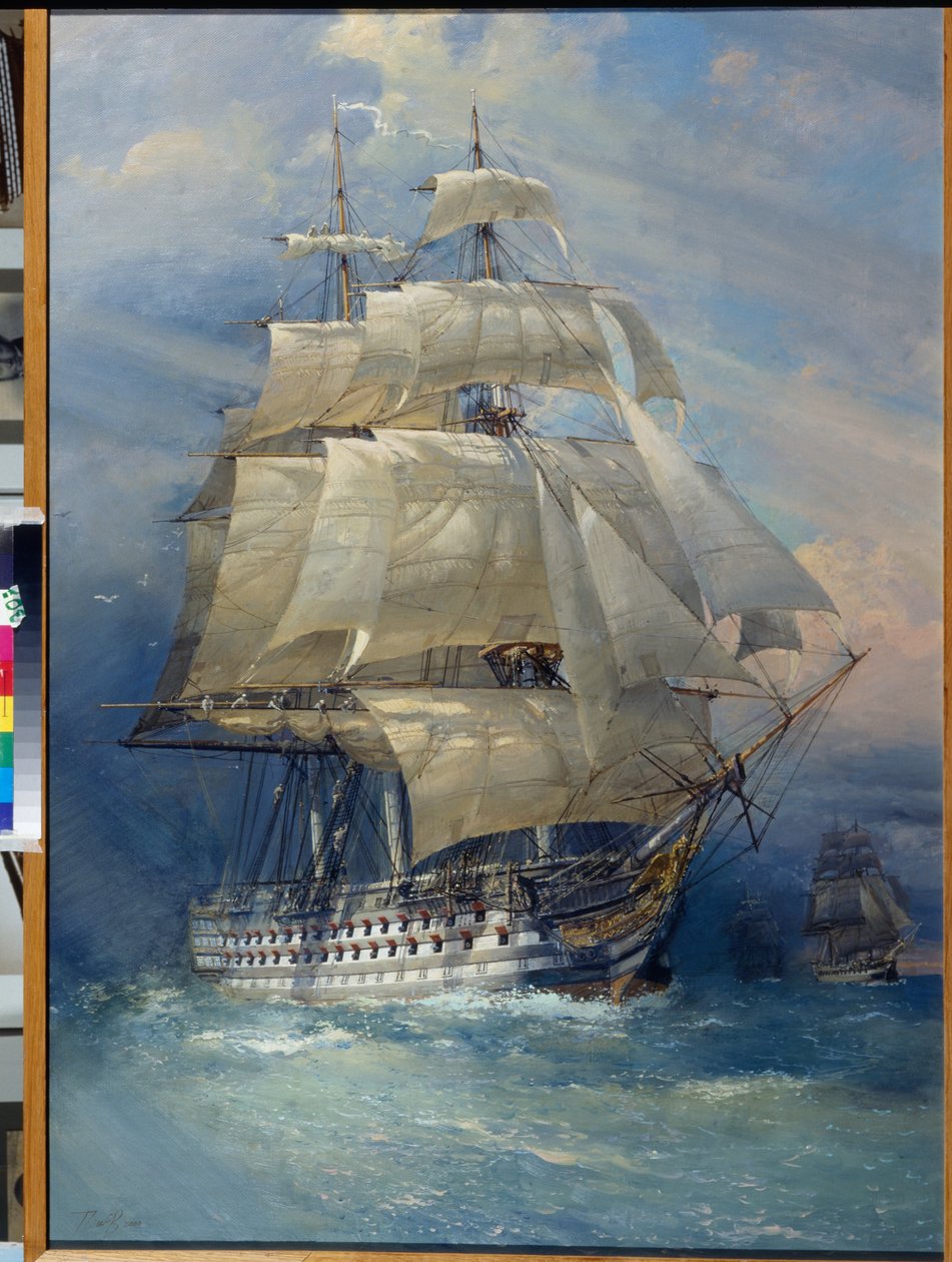Ryska förstklassiga linjens skepp, Rossia (""Russian first rate ship of the line Rossia") - Målning av Sergei Varlenovich Pen (f. 1952), olja på duk, 2000 av Sergei Varlenovich Pen