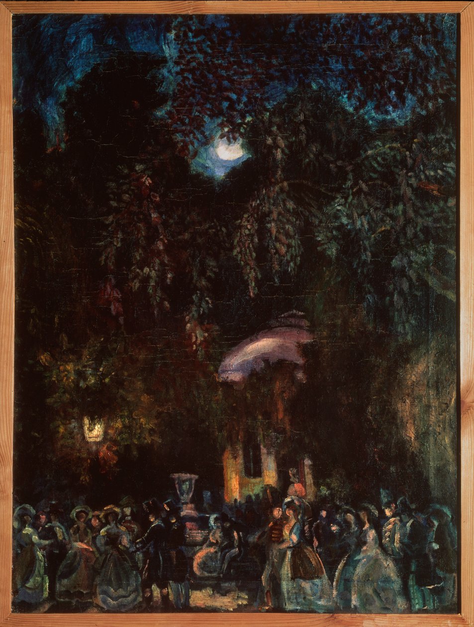 Spanien. (Fritidsscen, företagspromenad på gatan, kväll). Målning av Sergei Yurievich Sudeykin (Serge Soudeikine) (1882-1946), olja på duk, cirka 1910. Rysk konst, 1900-talet. Statens friluftsmuseum för historia, arkitektur och konst, Psko av Sergei Yurevich Sudeikin