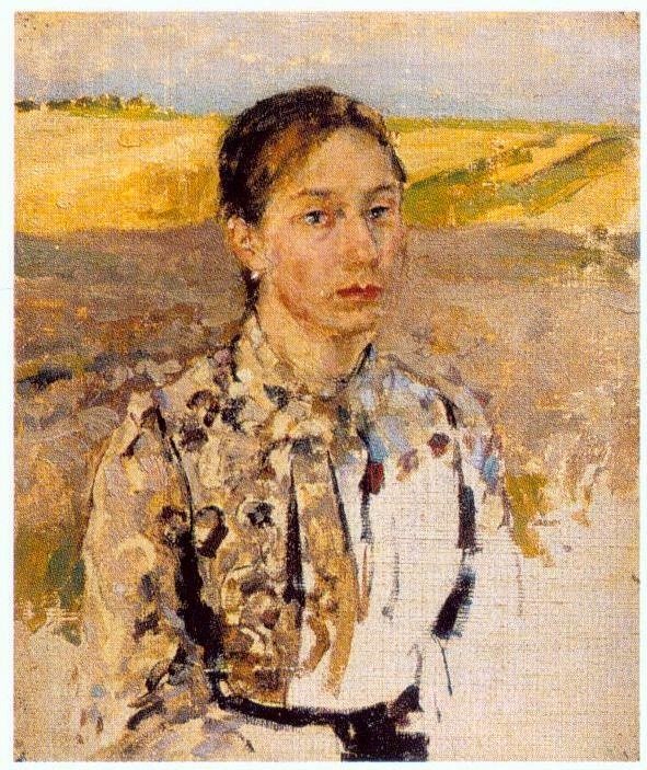 Portrait of Elena Konstantinovna Malyutina av Sergei Vasilievich Malyutin