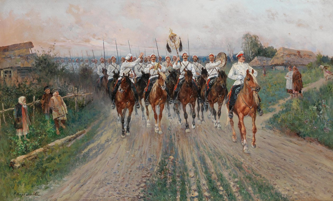 Ett band går genom byn. av Sergey Semyonovich Voroshilov