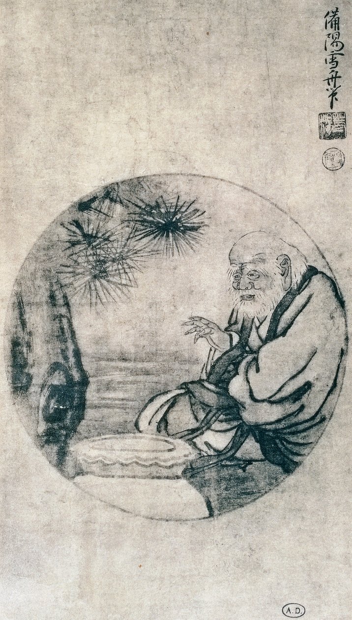 Porträtt av Lao-Tzu, kinesisk filosof från 600-talet f.Kr., teckning av Sesshu Toyo (1420-1506), japansk civilisation, Muromachi-perioden av Sesshû Tôyô