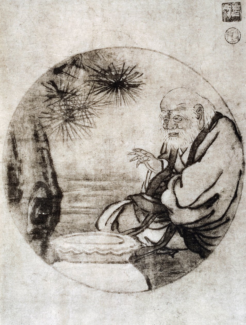 Porträtt av Lao-Tzu, kinesisk filosof från 600-talet f.Kr., teckning av Sesshu Toyo (1420-1506), japansk civilisation, Muromachi-perioden av Sesshû Tôyô