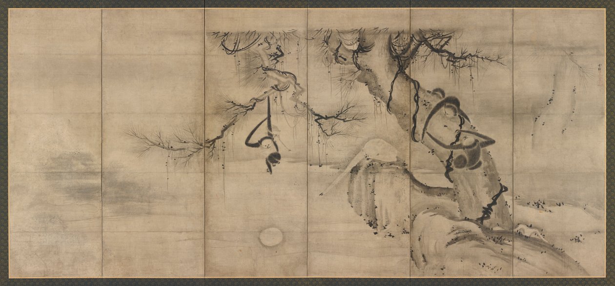 Apor och träd på en flodstrand, Momoyama-period, mitten av slutet av 1500-talet. av Sesson Shukei
