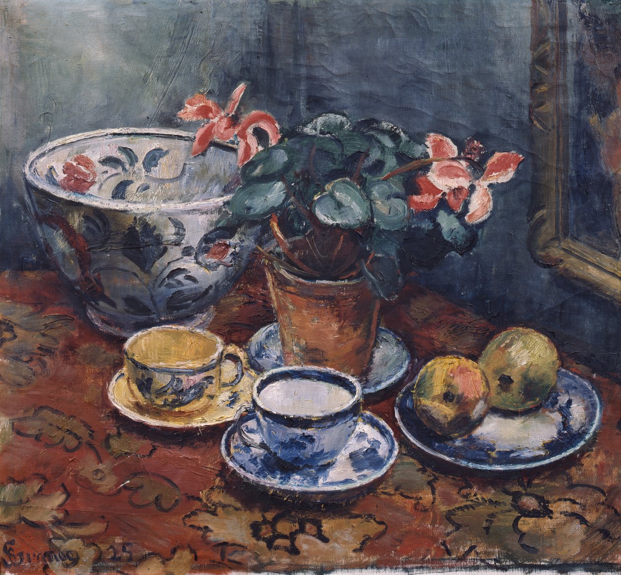 Kopp, blommor och frukt av Severin Grande