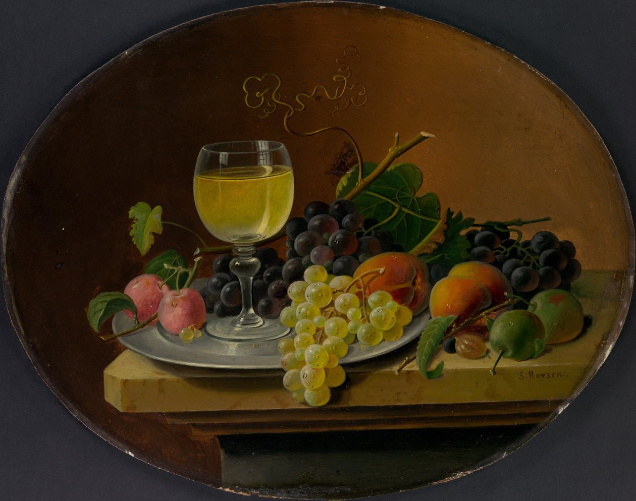 Stilleben frukt och vinglas, 1865-70. av Severin Roesen