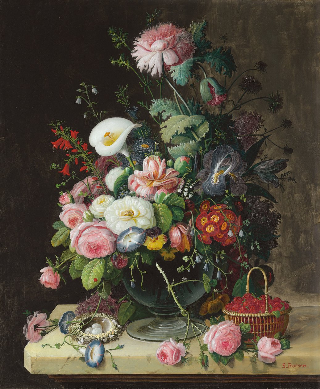 Stilleben, vas med blommor av Severin Roesen