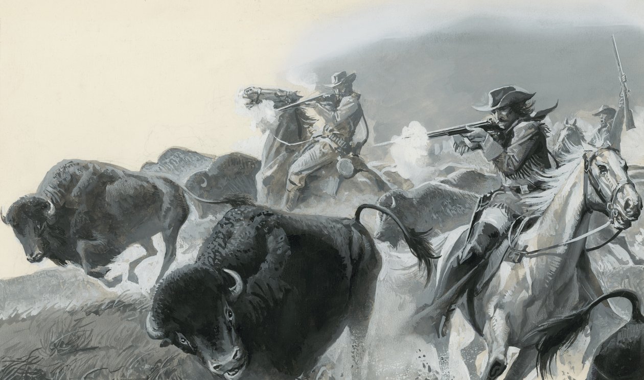 Herd of Buffalo (gouache på papper) av Severino Baraldi