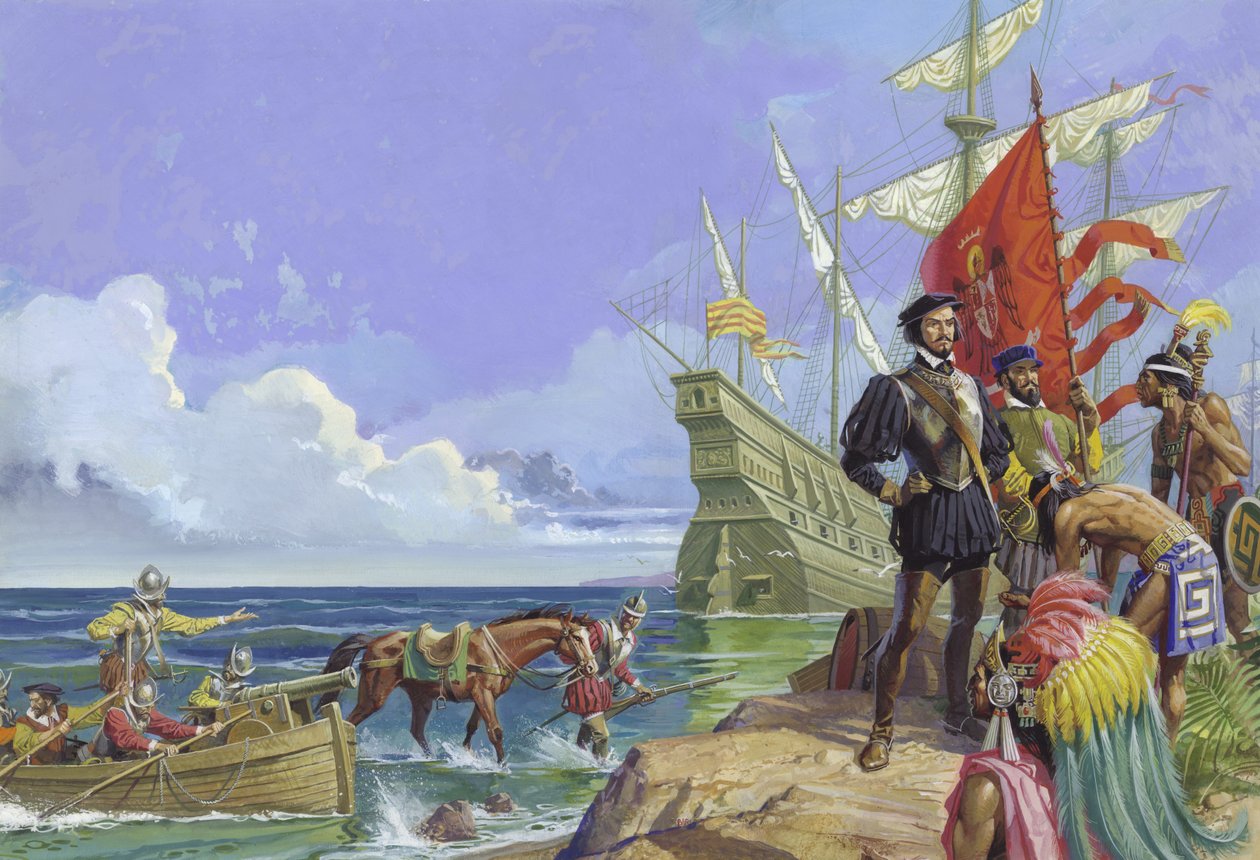 Hernando Cortes anländer till den nya världen av Severino Baraldi