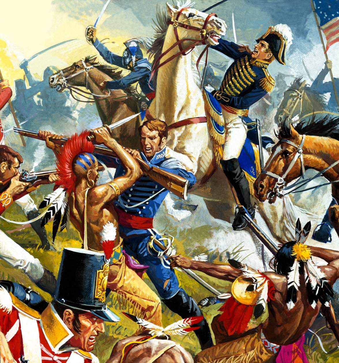 Amerikanska indianer vs amerikanska soldater (gouache på papper) av Severino Baraldi