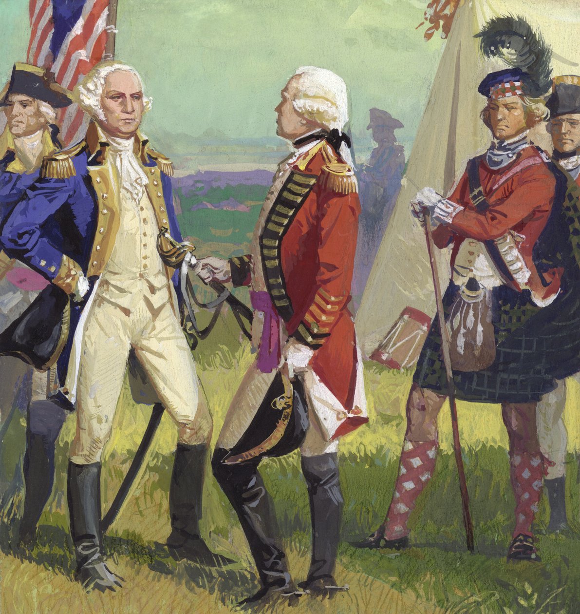 Lord Cornwallis överlämnar sig till George Washington av Severino Baraldi