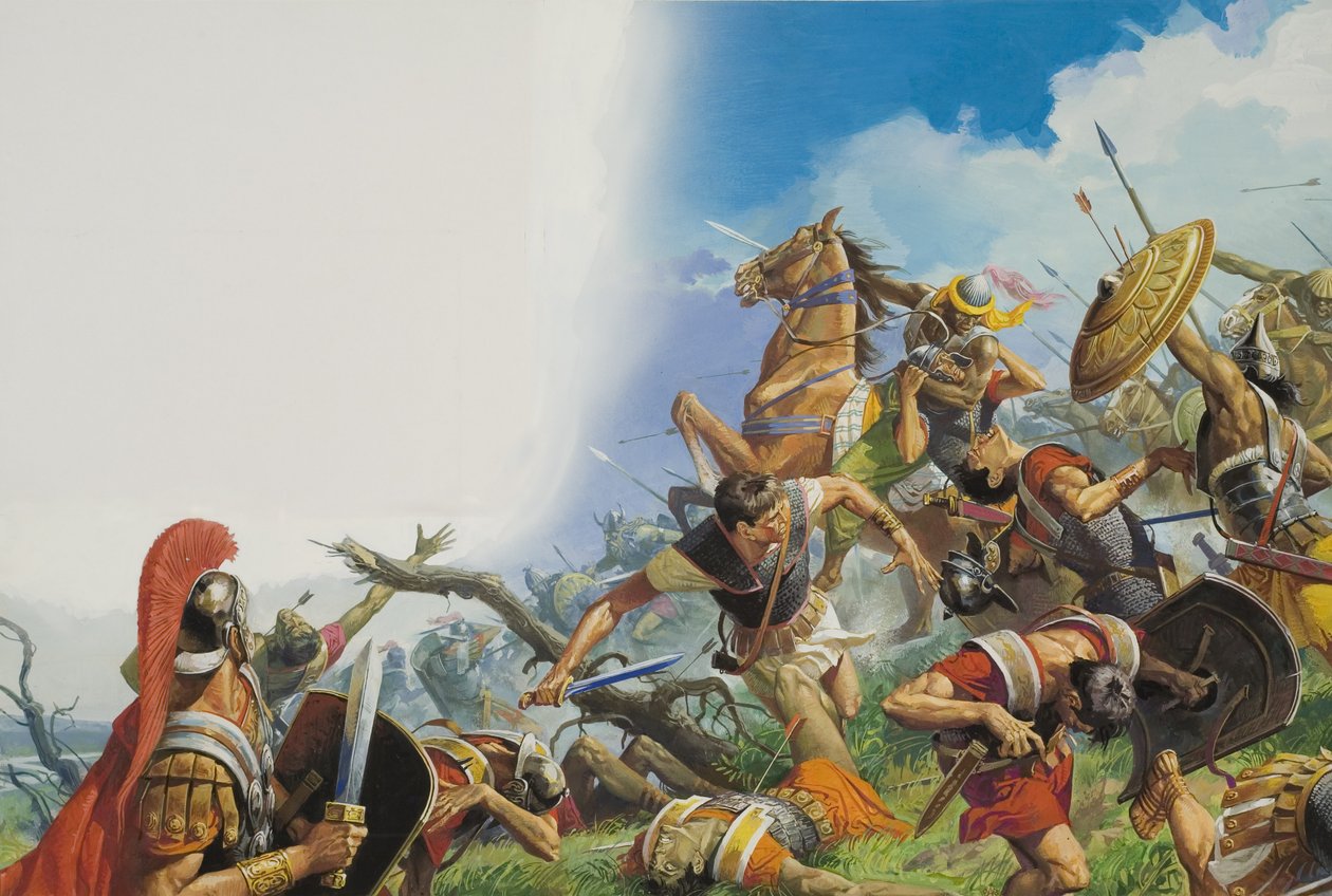 Slaget vid Cannae 216 f.Kr (gouache på papper) av Severino Baraldi