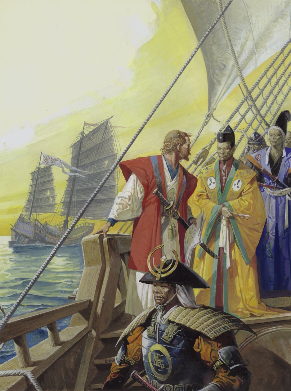 Västerländska skepp i Japan (gouache på papper) av Severino Baraldi