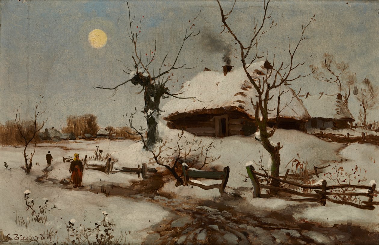 Stugor i Snow (olja på duk) av Seweryn Bieszczad