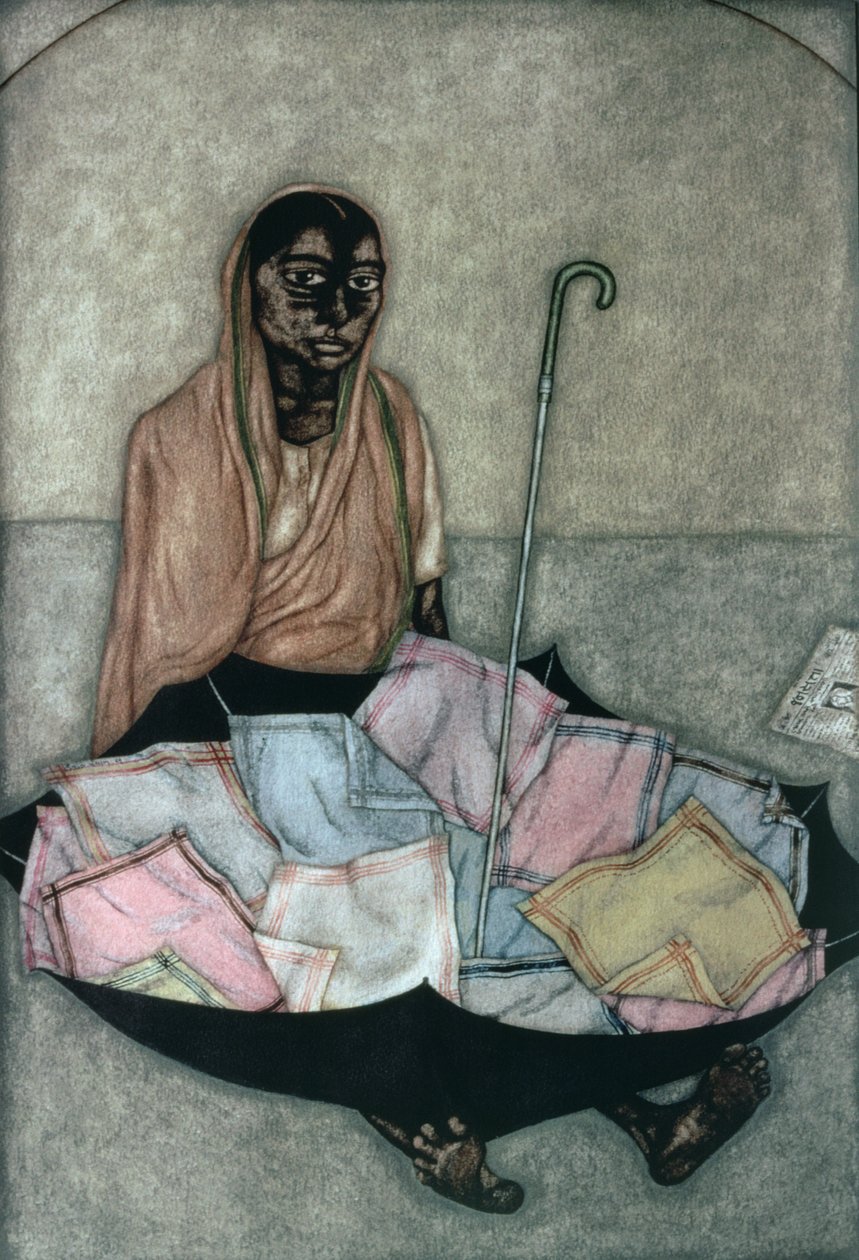 Näsdukssäljare, 1983 (wc på papper) av Shanti Panchal