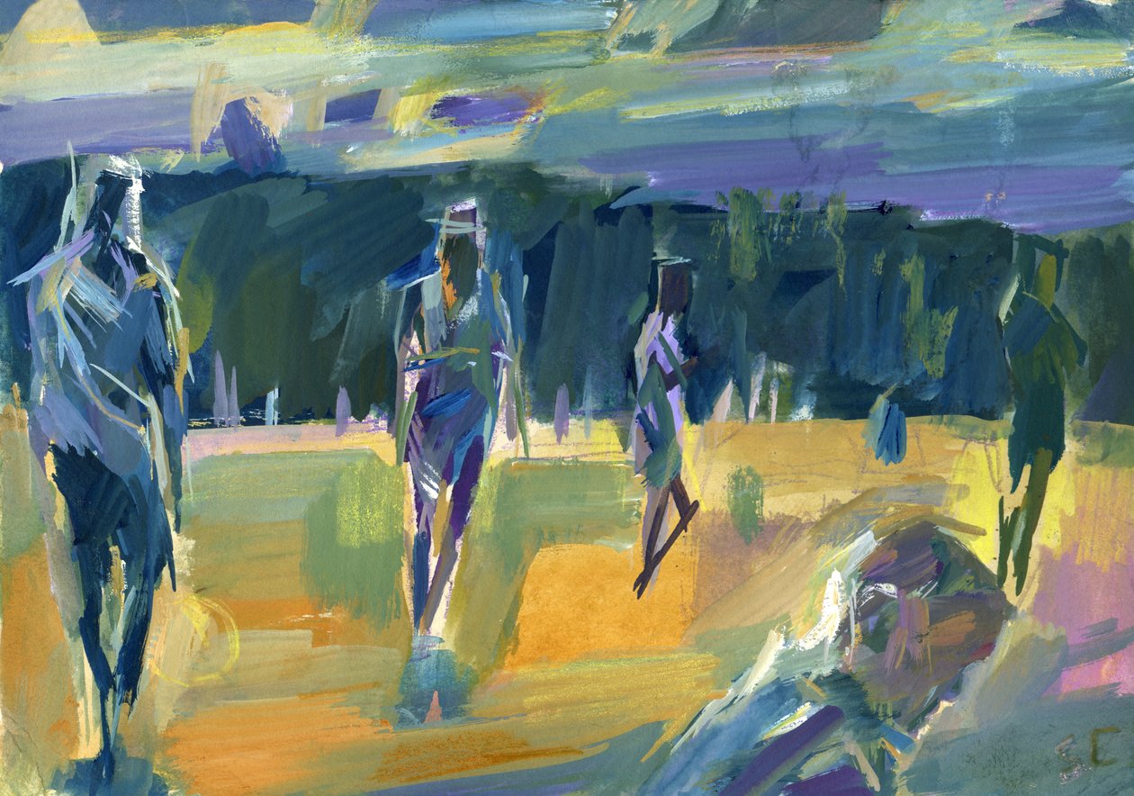 Eftermiddag i parken, 2024 (gouache på papper) av Shaun Carey