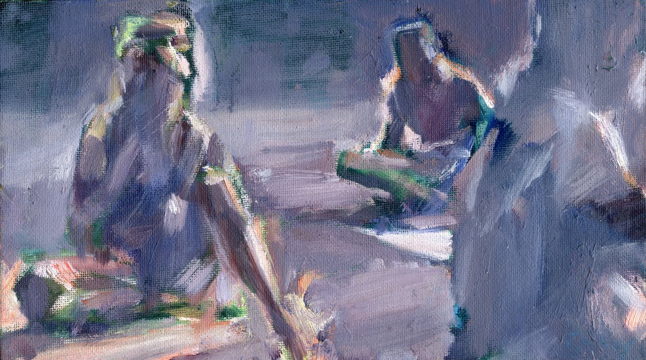 Girl in the Park, 2024 (olja på pannå) av Shaun Carey