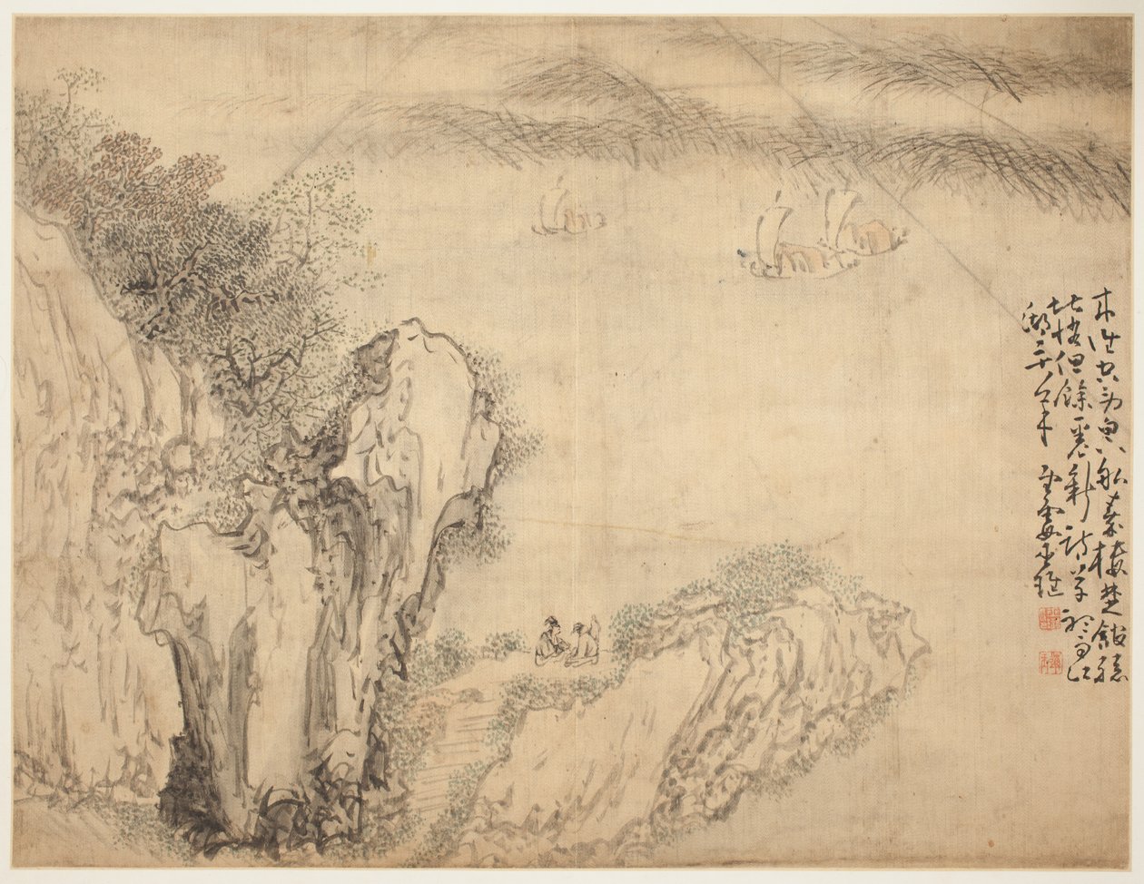 Landskap och figurer: Landskap av Shen Huang