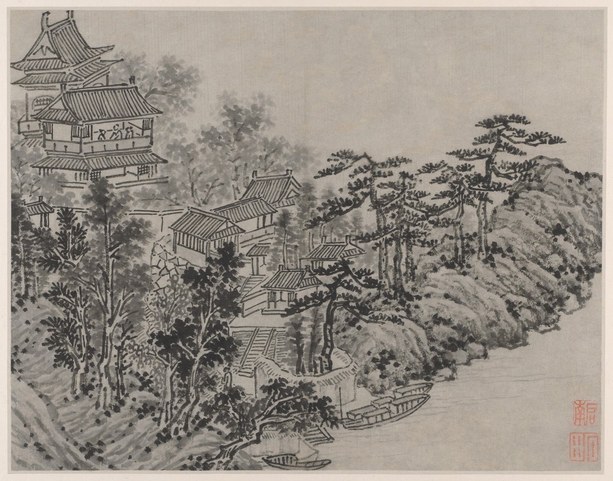 Tolv vyer över Tiger Hill, Suzhou: Molnklättringspaviljong av Shen Zhou