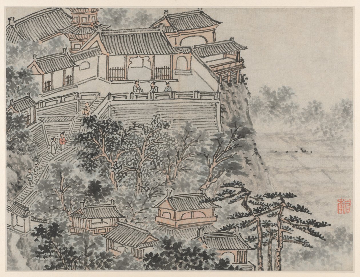 Tolv vyer över Tiger Hill, Suzhou: The Five Sages Terrace av Shen Zhou