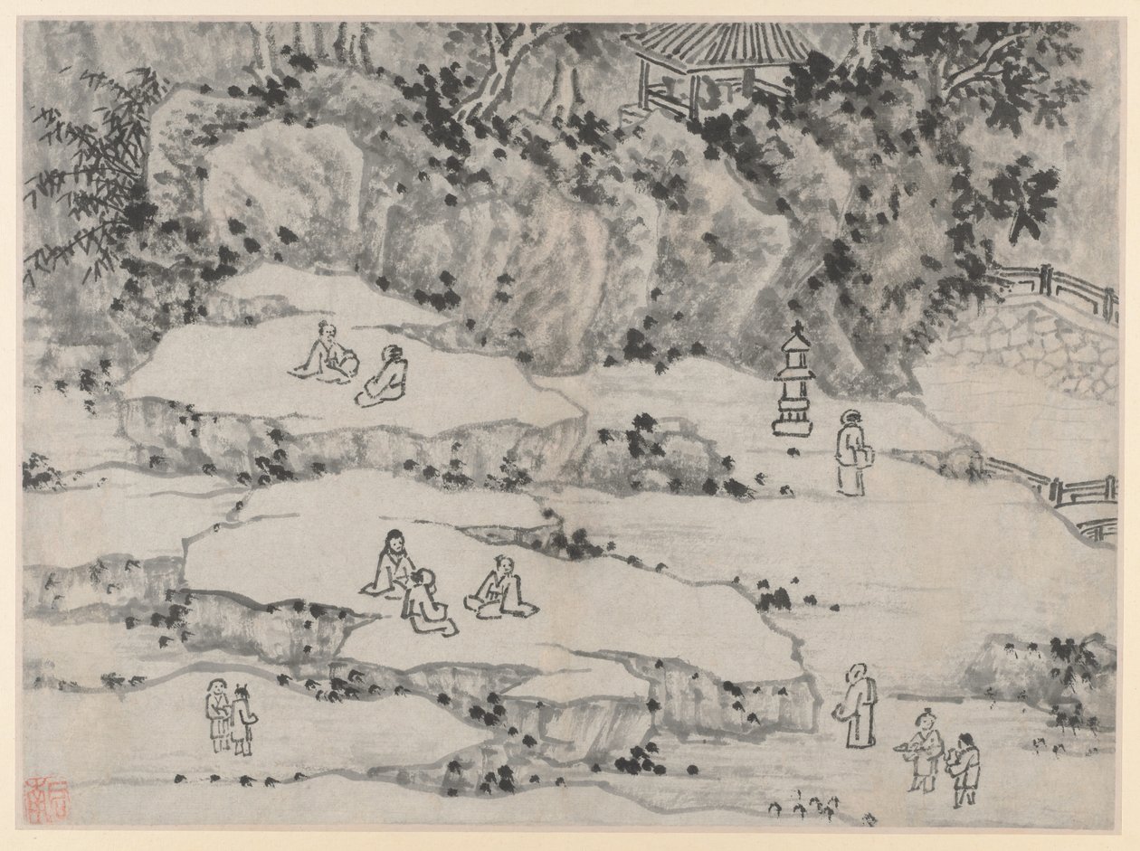 Tolv vyer över Tiger Hill, Suzhou: The Nodding Stone Terrace, Tiger Hill och Thousand-Man Seat av Shen Zhou