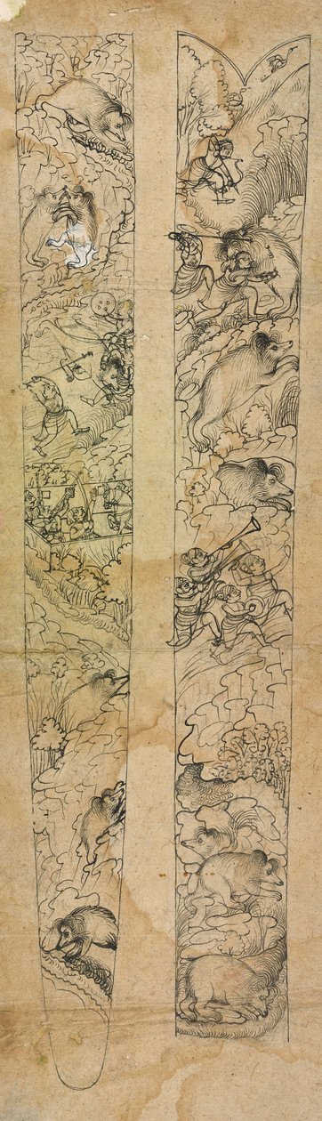 En raja som jagar vildsvin, design för en skida, ca 1750-1760 (ogenomskinlig akvarell på papper) av Shevdar (attr.to) Gangeyagi