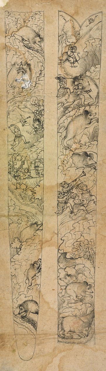 En raja som jagar vildsvin, design för en skida, ca. 1750-1760. av Shevdar Gangeyagi