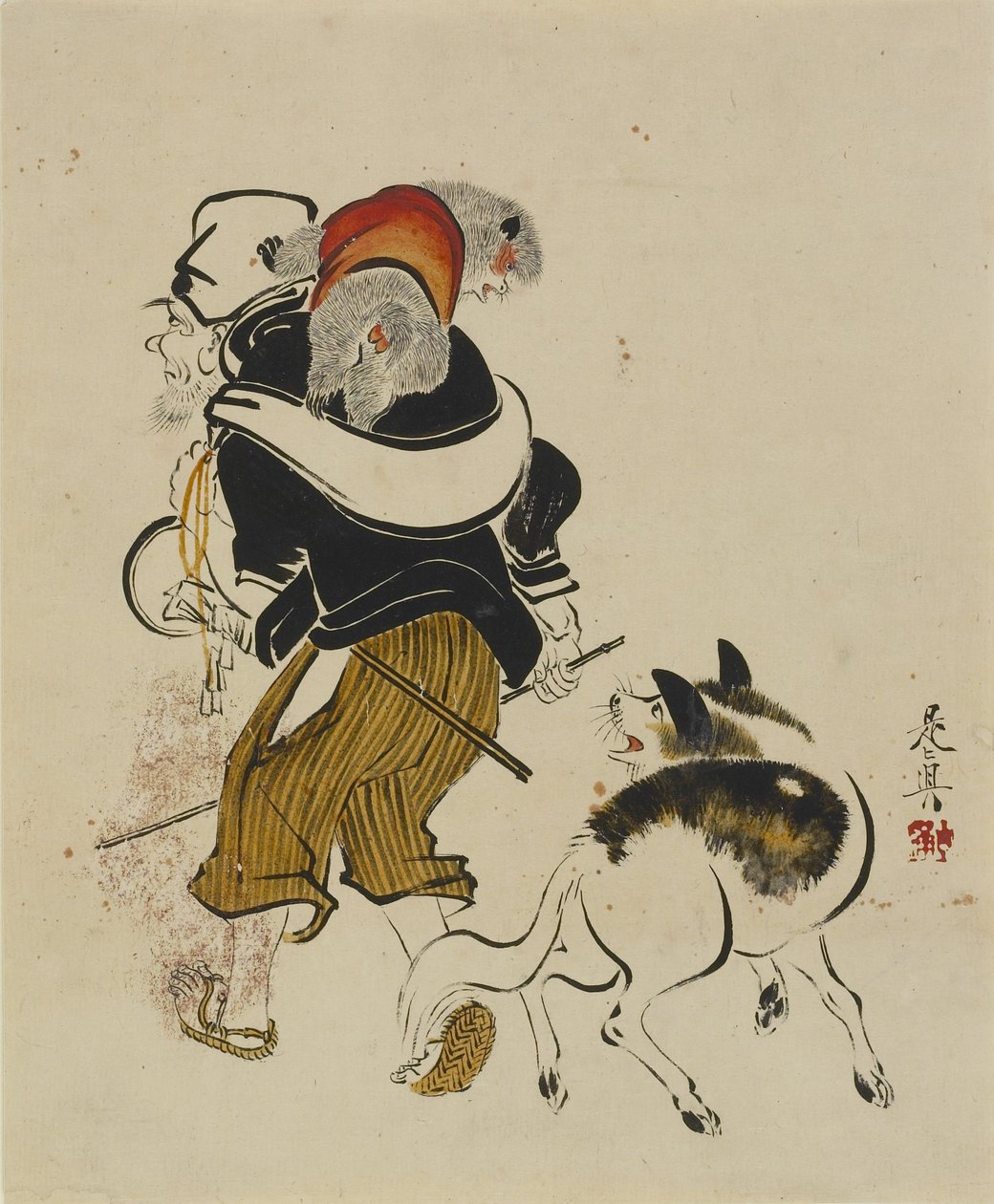 (Monkey Trainer and Dog), mitten till slutet av 1800-talet av Shibata Zeshin