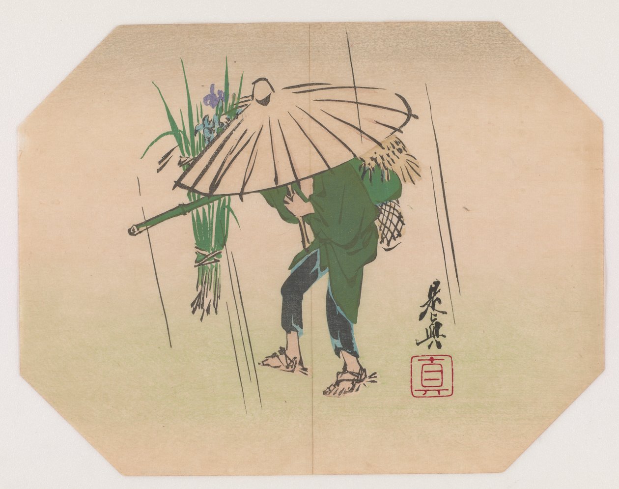 A Fan Print Design (träblock i färg) av Shibata Zeshin