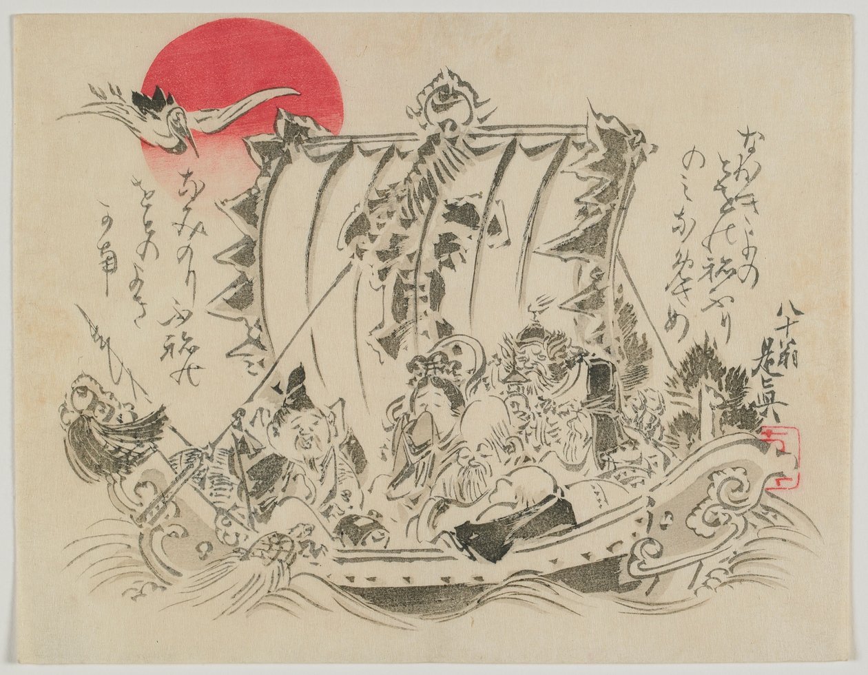 Seven Gods of Fortune in a Treasure Ship, Meiji-eran, sent 1800-tal (träblock i färg) av Shibata Zeshin
