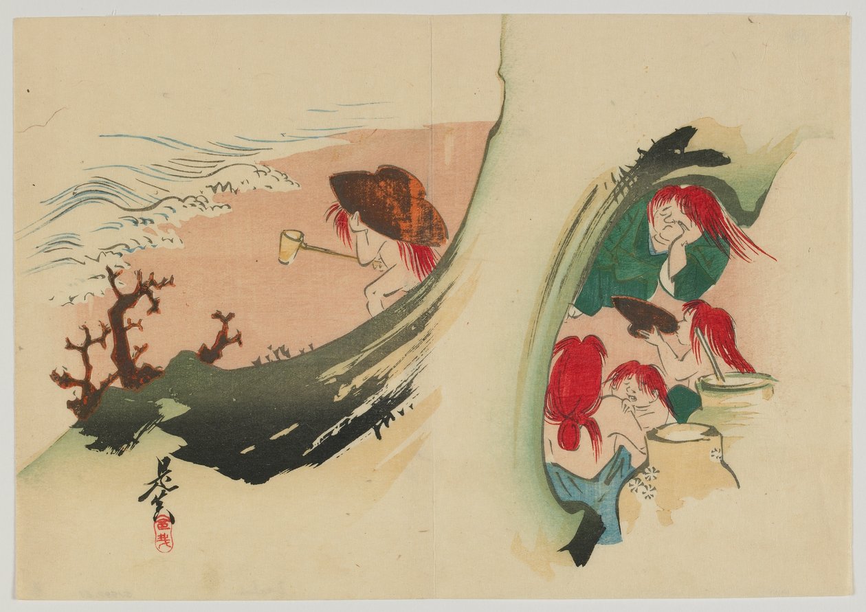Shojo, Meiji-eran, slutet av 1800-talet (träsnitt i färg) av Shibata Zeshin