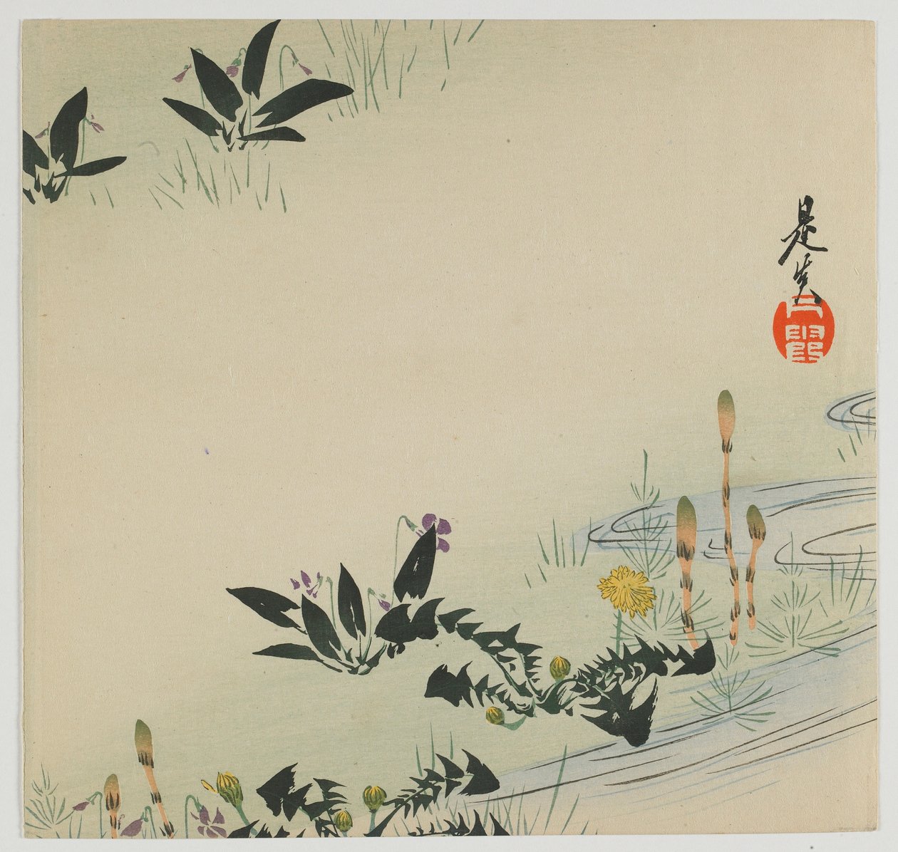 Vårblommor, Meiji-eran, sent 1800-tal (träblock i färg) av Shibata Zeshin