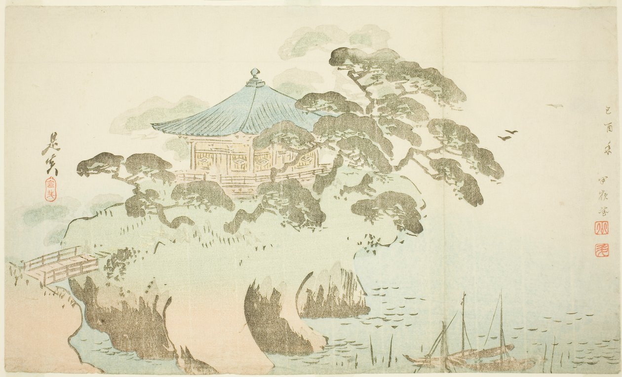 En tempelhall av Shibata Zeshin