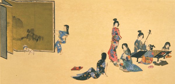 Grupp kvinnor under rekreation, illustration från tidningen "Kokka". av Shibata Zeshin