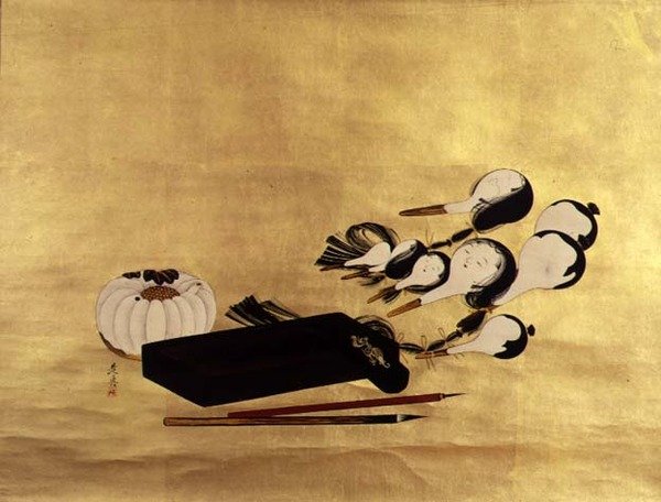 Inro, borstar och dockhuvuden, japanska av Shibata Zeshin