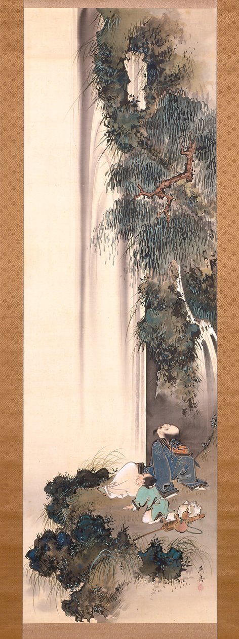 Li Bai stirrar på ett vattenfall (bläck och färg på siden) av Shibata Zeshin