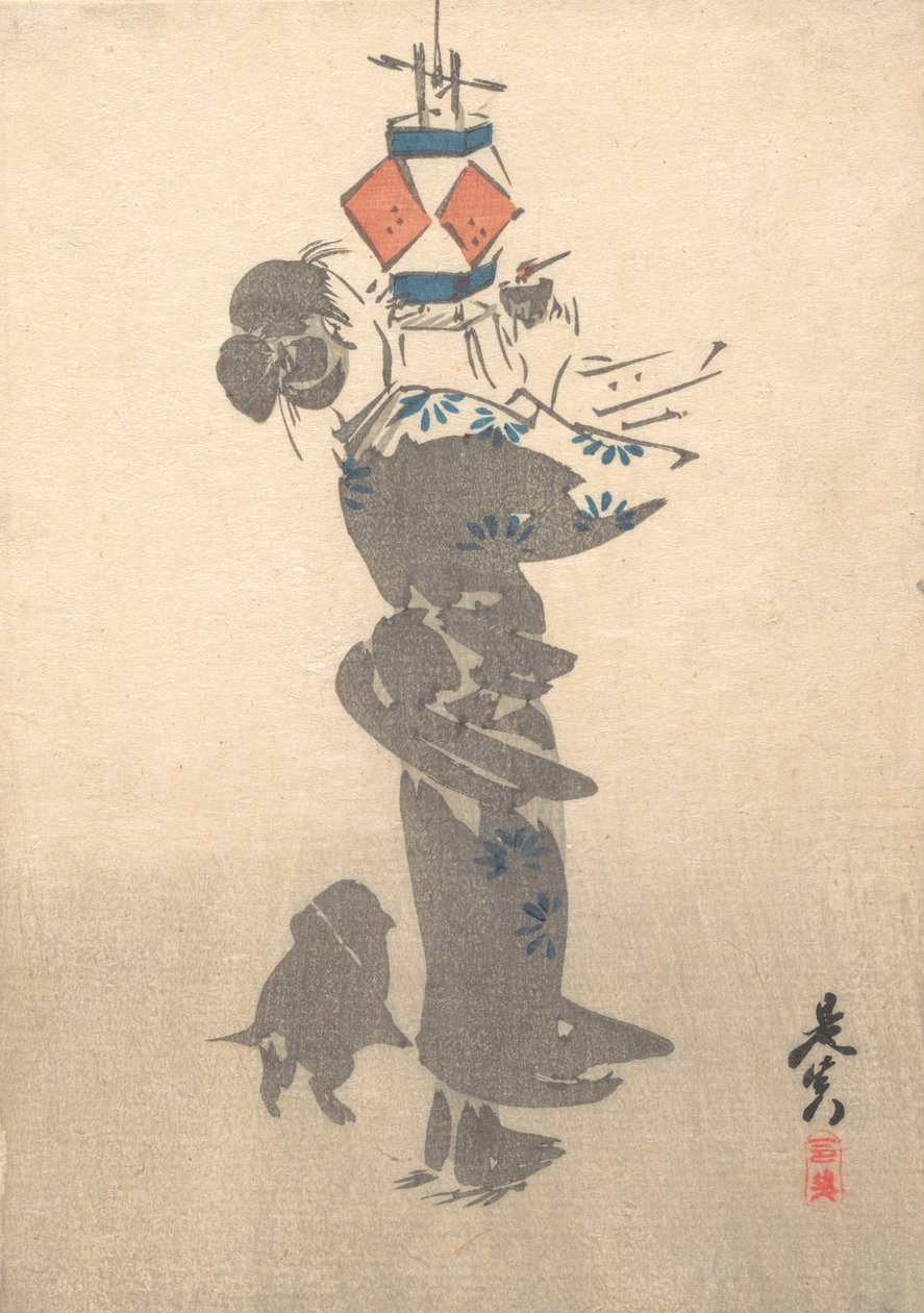 Att tända en hängande lykta för Obon-festivalen, 1860, 1860. av Shibata Zeshin