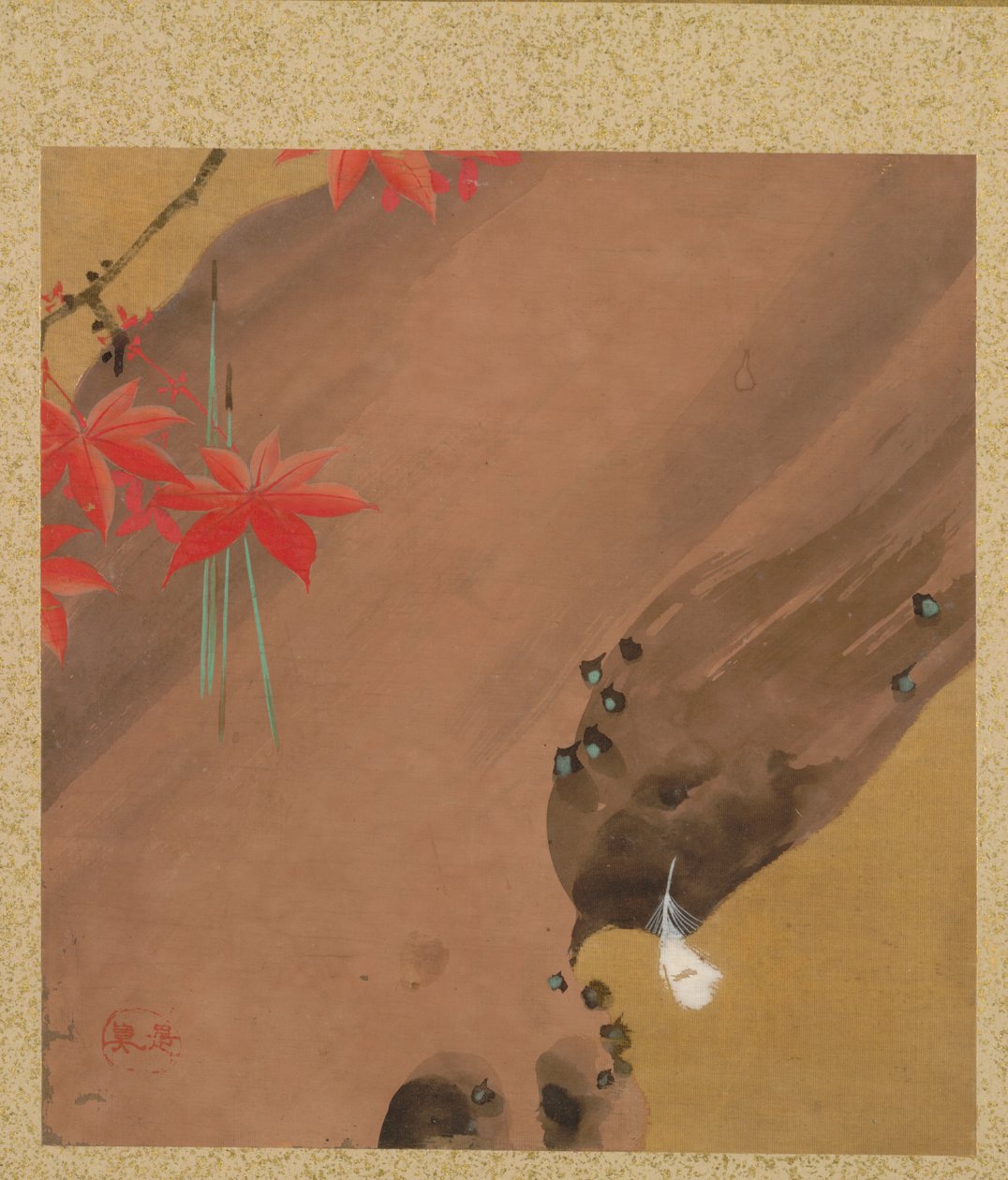 Lönnlöv och fjäder från Album of Paintings av den ärevördiga Zeshin av Shibata Zeshin