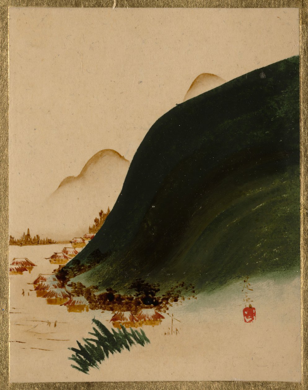Berg och hus. av Shibata Zeshin