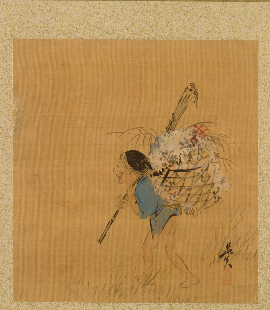 Bonde med korg från Album of Paintings av den ärevördiga Zeshin av Shibata Zeshin
