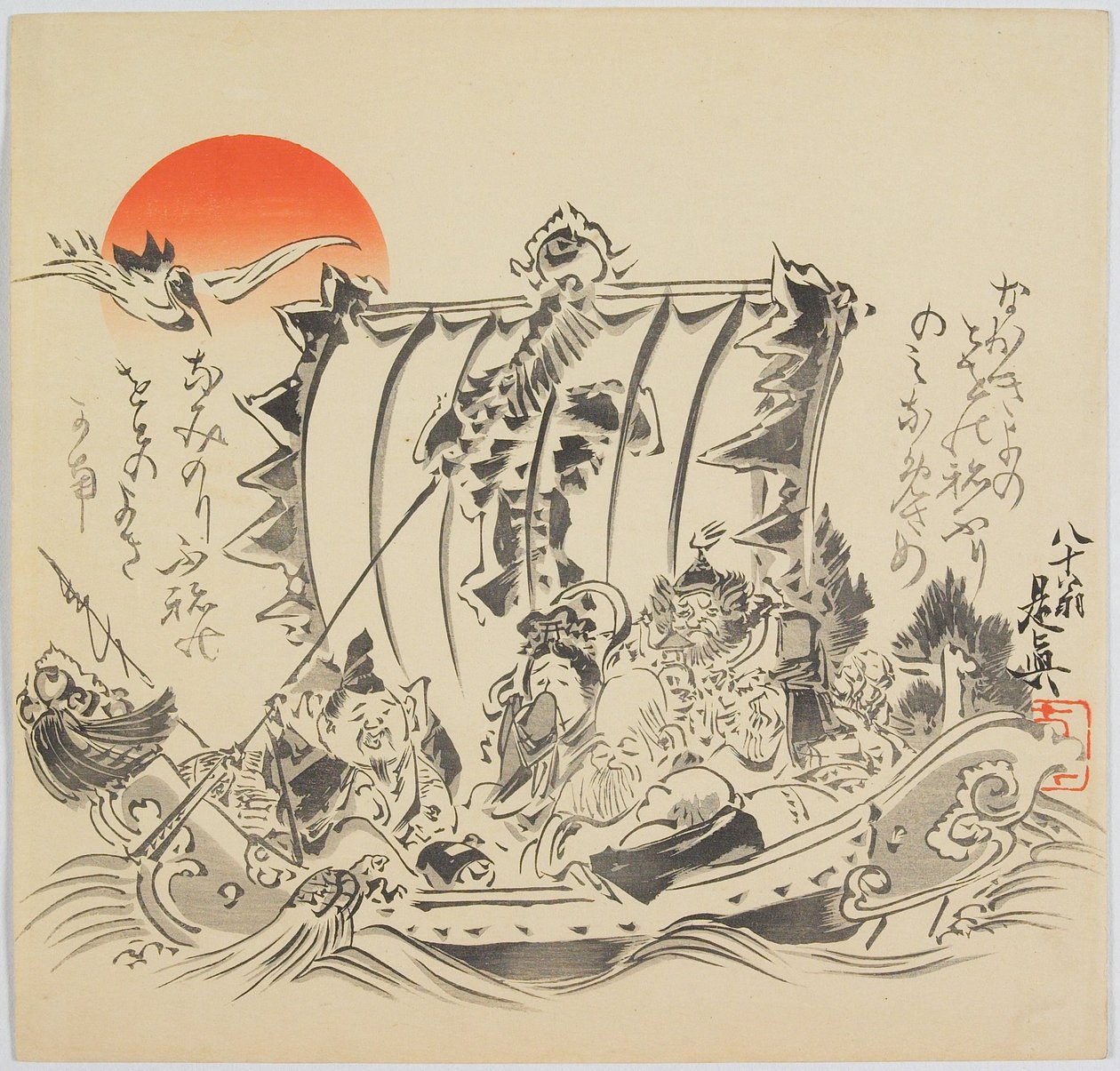 De sju lyckogudarna i ”Treasure Ship” av Shibata Zeshin