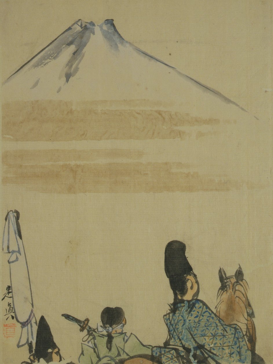 Resenärer nära Mount Fujiyama, ca 1872 (bläck och wc på papper) av Shibata Zeshin