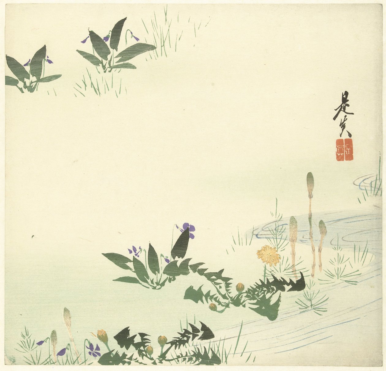 Vårblommor vid en bäck av Shibata Zeshin