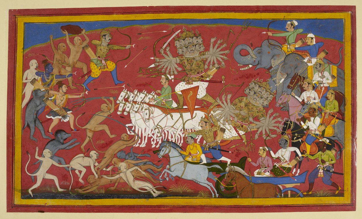 Lägg till. 15297 (1) f.141v Slåss mot den tiohövdade demonkungen Ravana, 