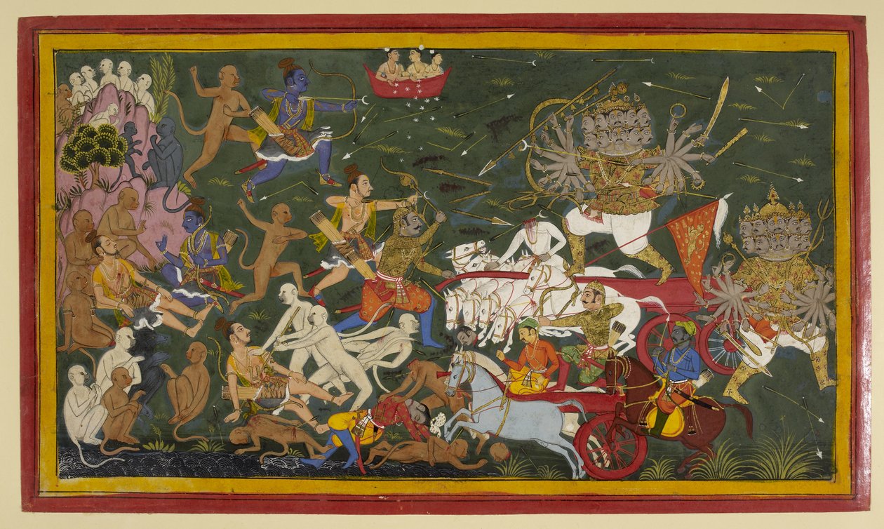 Lägg till. 15297 (1) f.142r Slåss mot den tiohövdade demonkungen Ravana, 