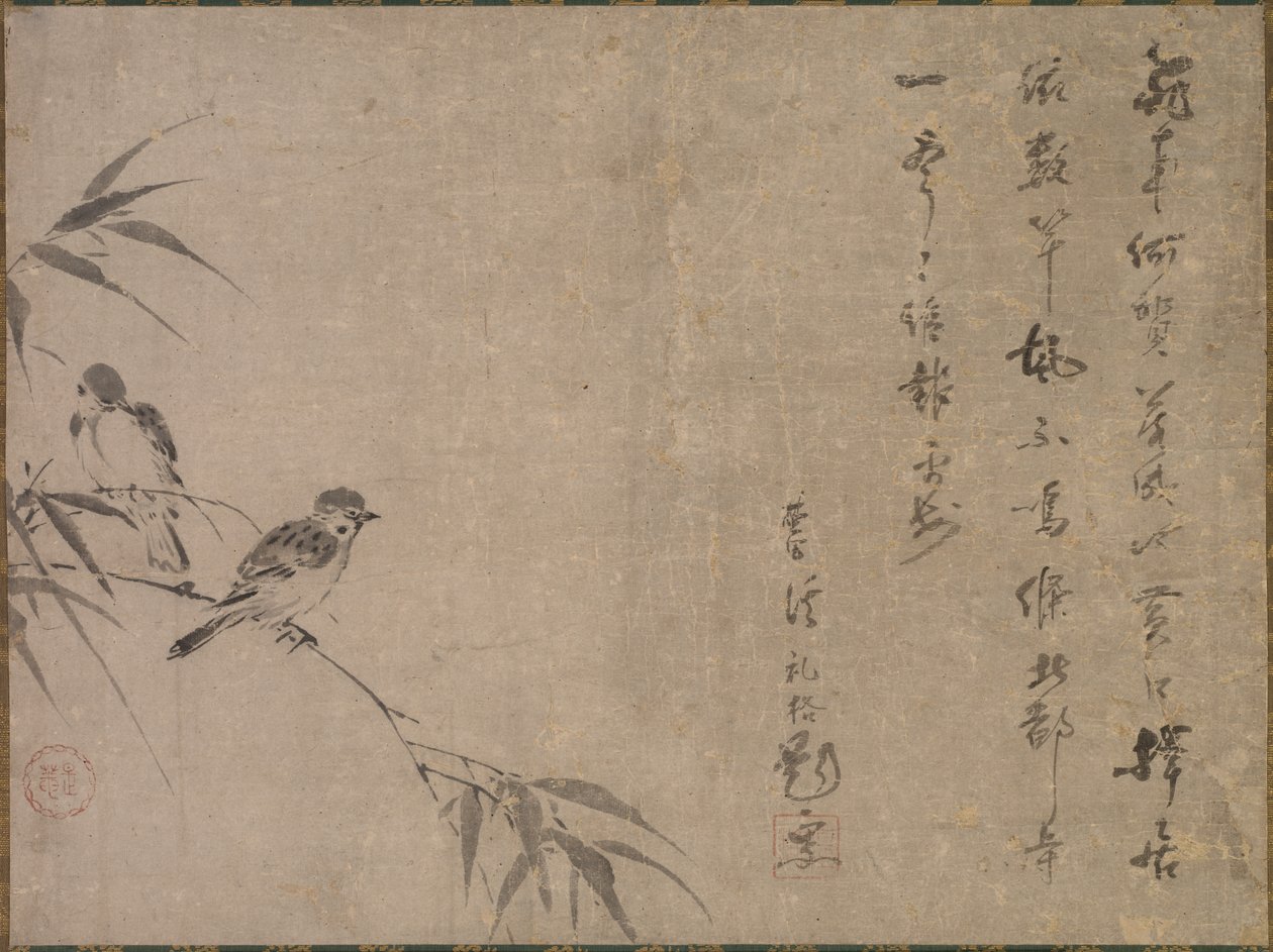Sparvar och bambu av Shiken Saidō