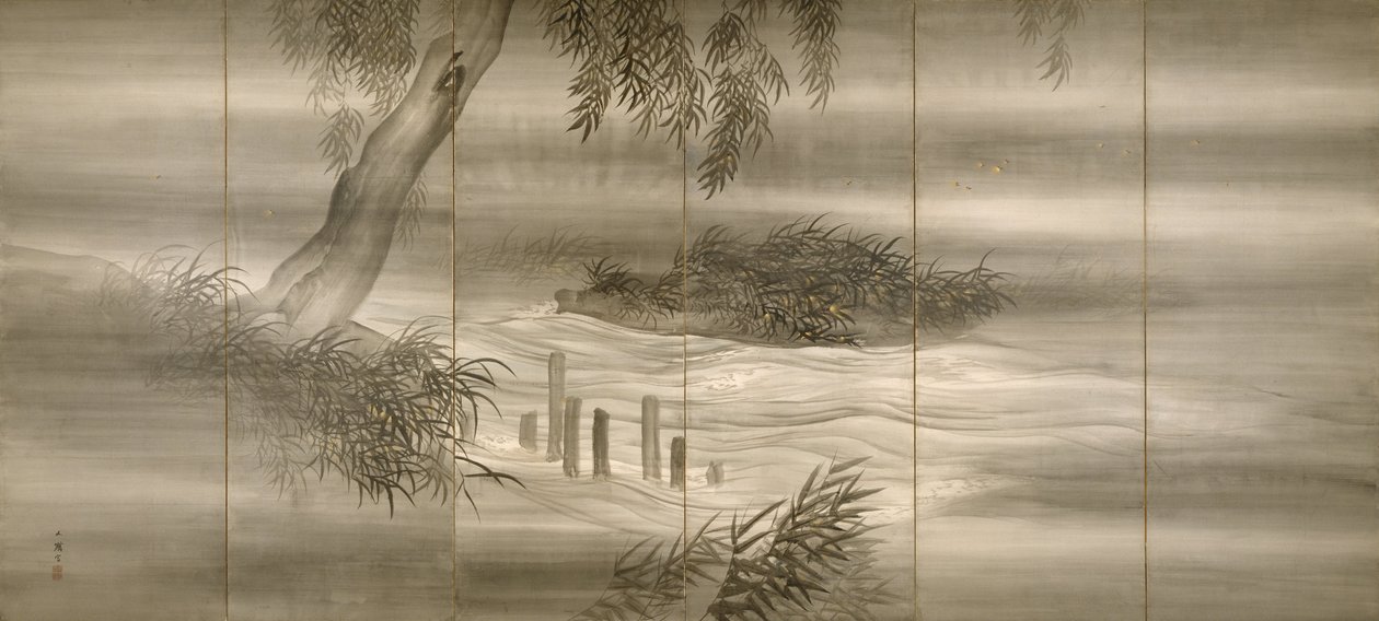 Flodlandskap med eldflugor, 1874 av Shiokawa Bunrin