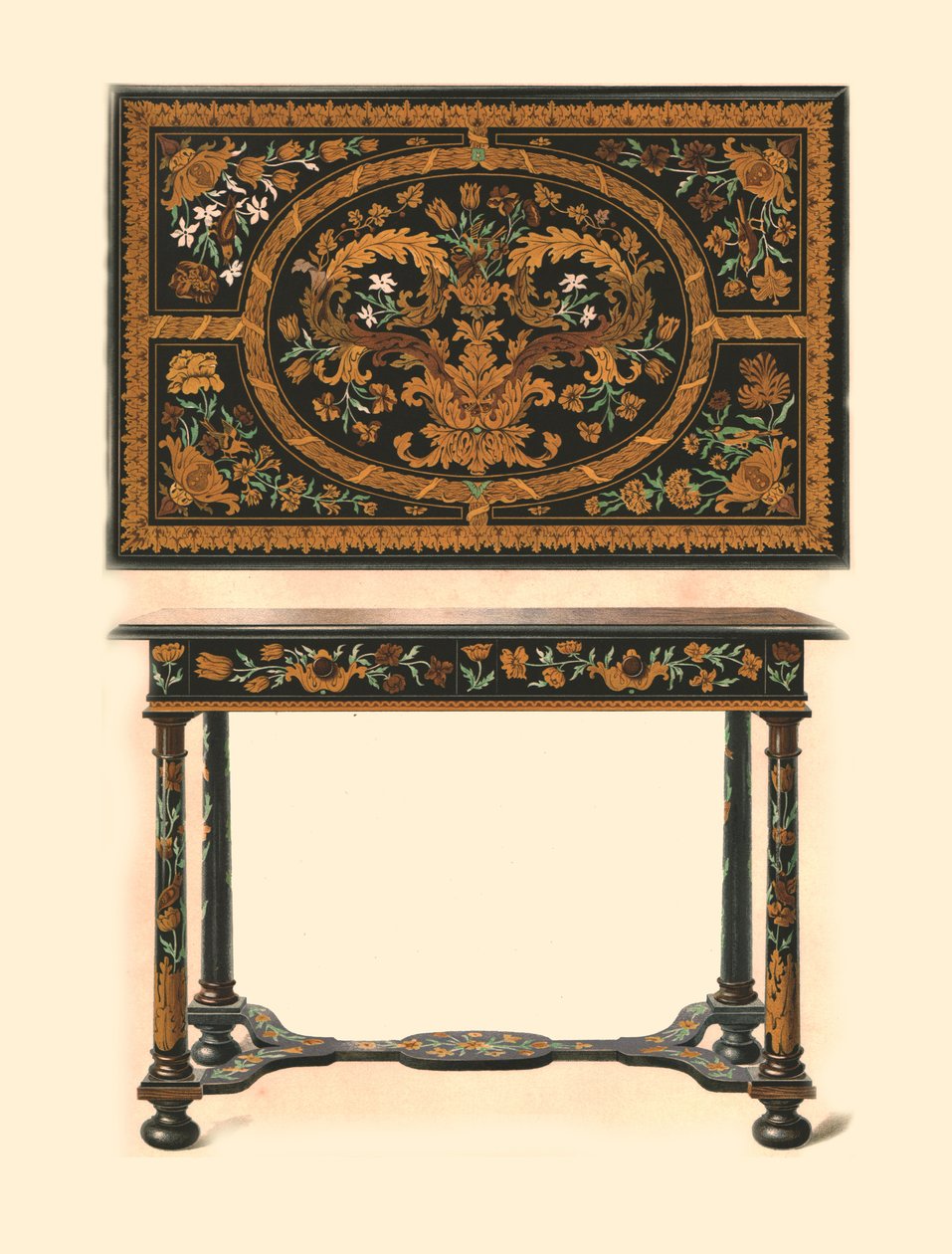 Bord inlagt med intarsia., 1905 av Shirley Charles Llewellyn Slocombe