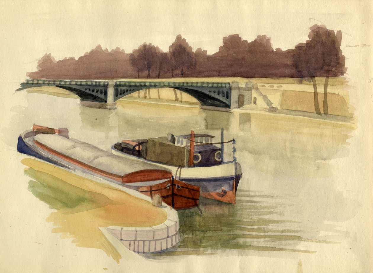 Pråmar på Themsen nära Battersea Bridge, London, c1951. av Shirley Markham